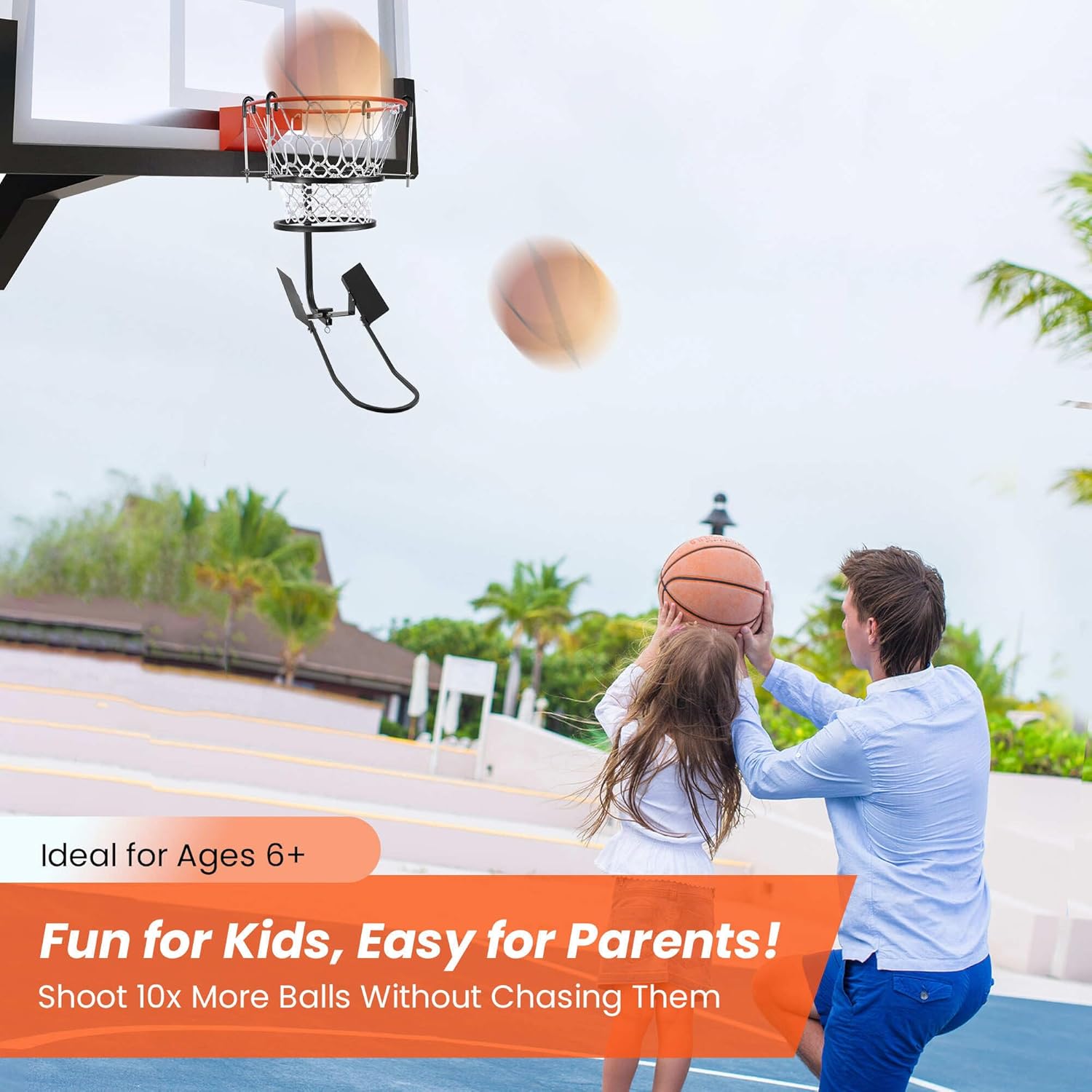 Heavy-Duty Basketball Return System with 180° Adjustable Chute - Hook-On Rebound Attachment for Solo Practice & Shooting Games